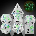 Dice Habit Dice Habit Sakura Silver and Green GLOW Metal and Enamel Polyhedral 7 die set
