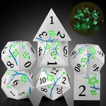 Dice Habit Dice Habit Sakura Silver and Green Metal and Enamel Polyhedral 7 die set