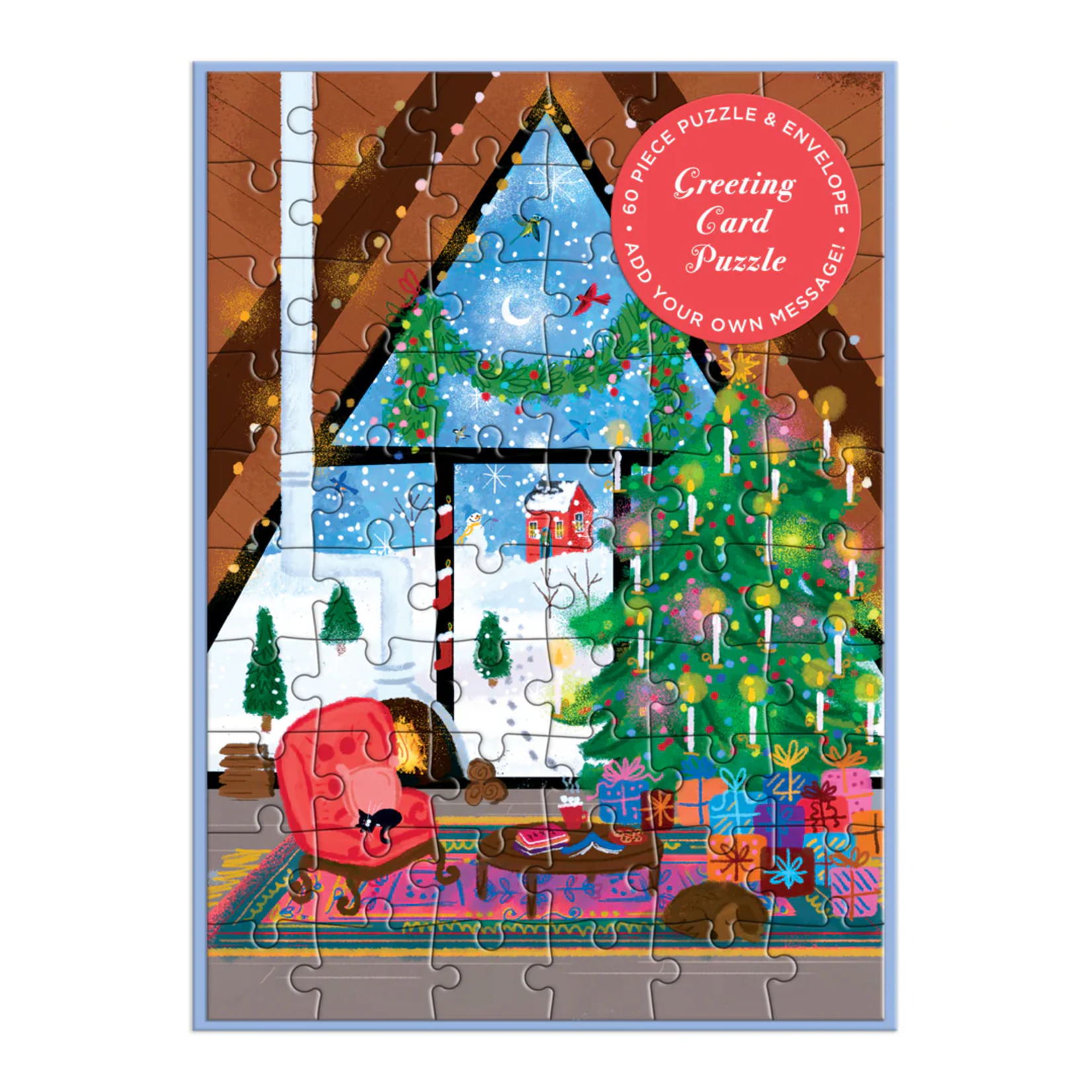 Galison 60 pc Mini Puzzle Joy Laforme Cozy Cabin Greeting Card