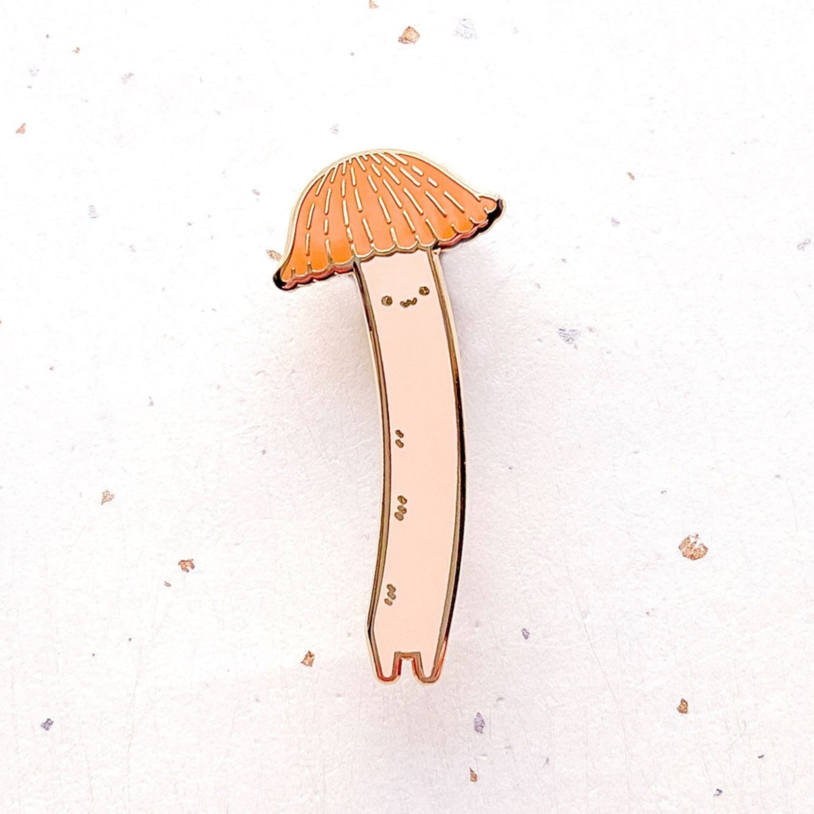 Alum and Ink Chibi Orange Bonnet Mushroom Mycena Acicula Enamel Pin