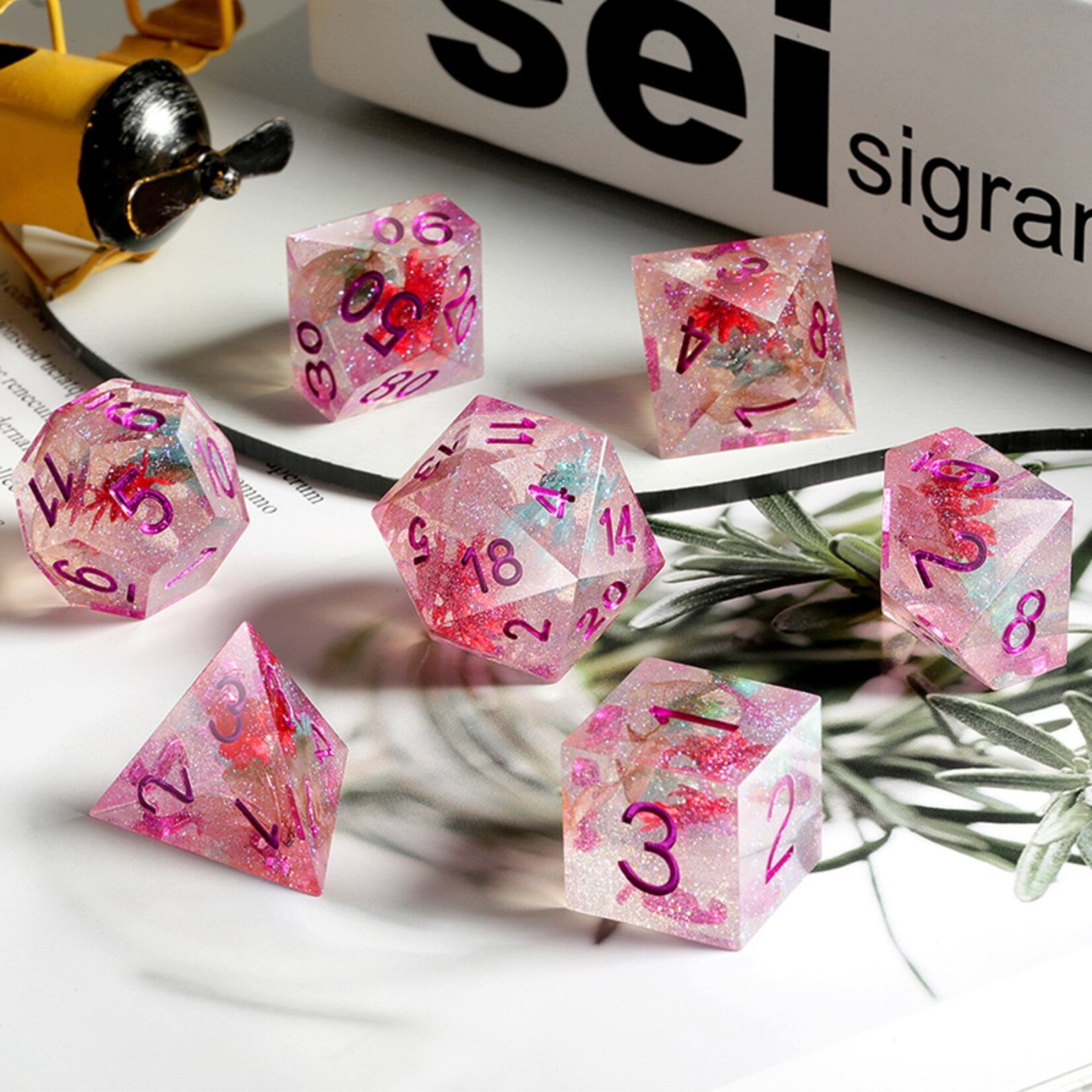 Dice Habit Dice Habit Sharp Edge Floral Cherry Blossom Polyhedral 7 die set