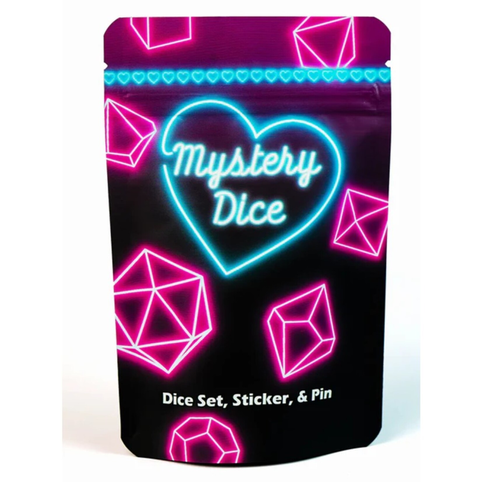 1985 Games 1985 Sweetheart Mystery Dice Polyhedral 7 die set w/ Sticker and Pin