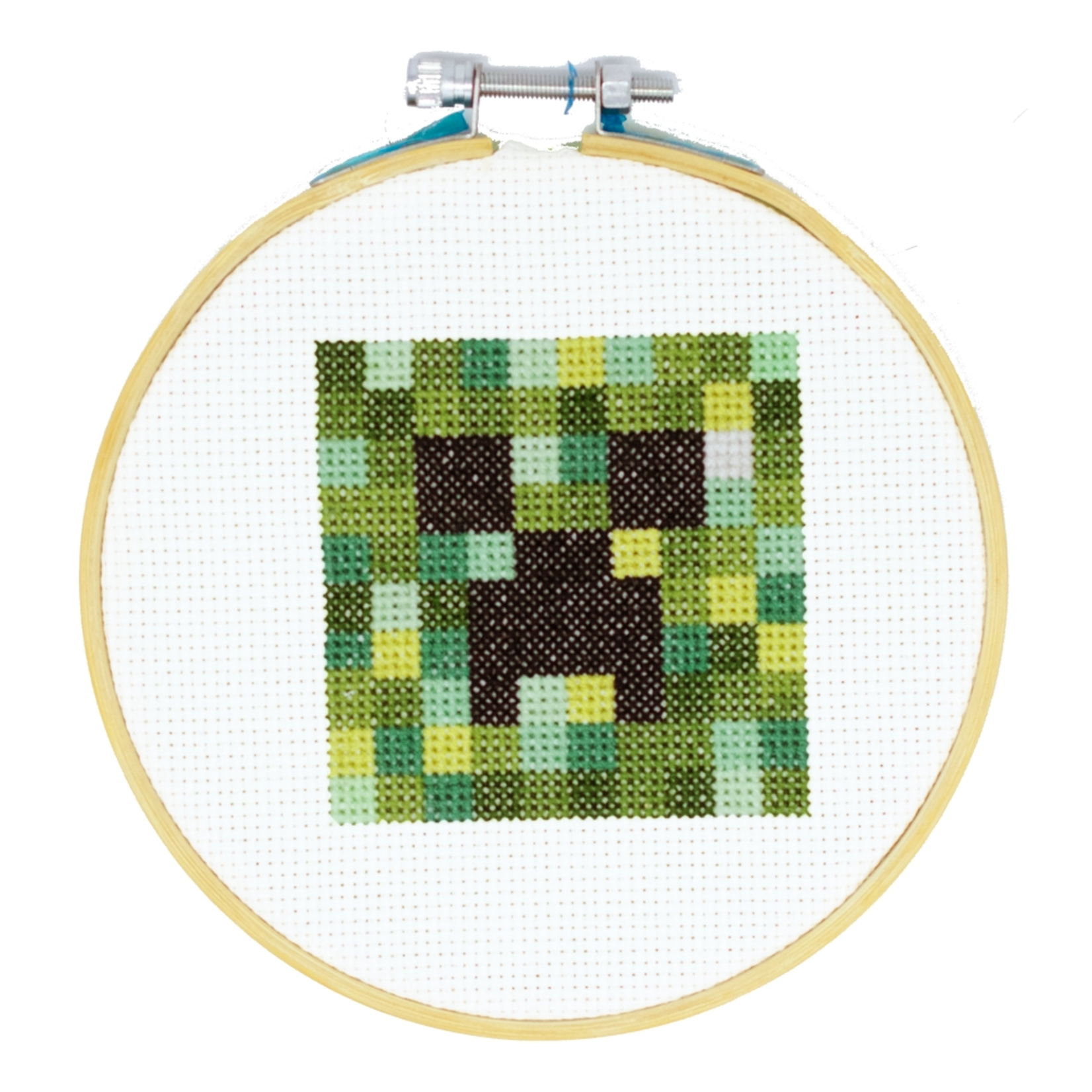 The Cloud Factory Cross Stitch Kit Minecraft Creeper w/ 5 in Embroidery Hoop