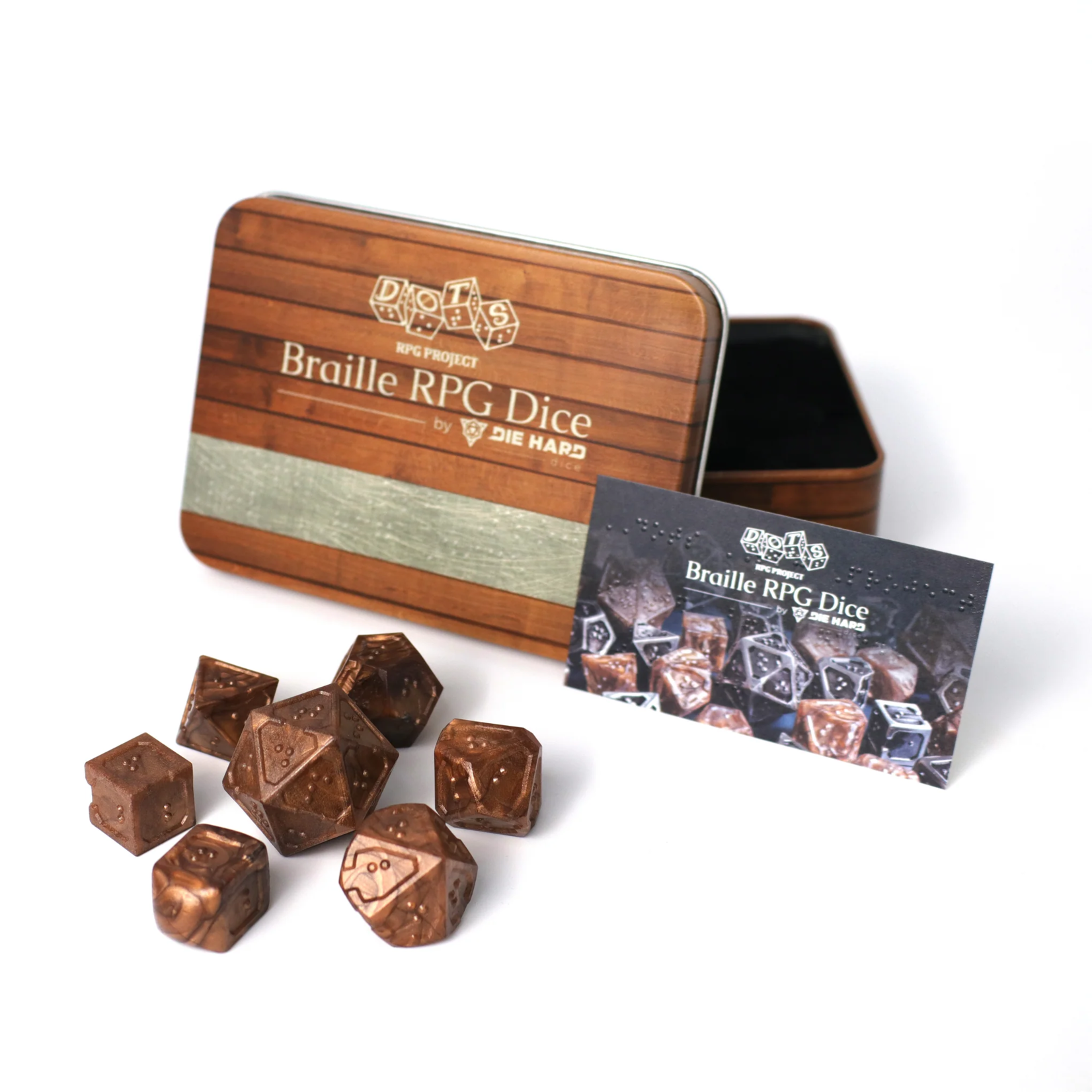 Die Hard Dice Die Hard DOTS Braille Acrylic Molten Bronze Polyhedral 7 die set