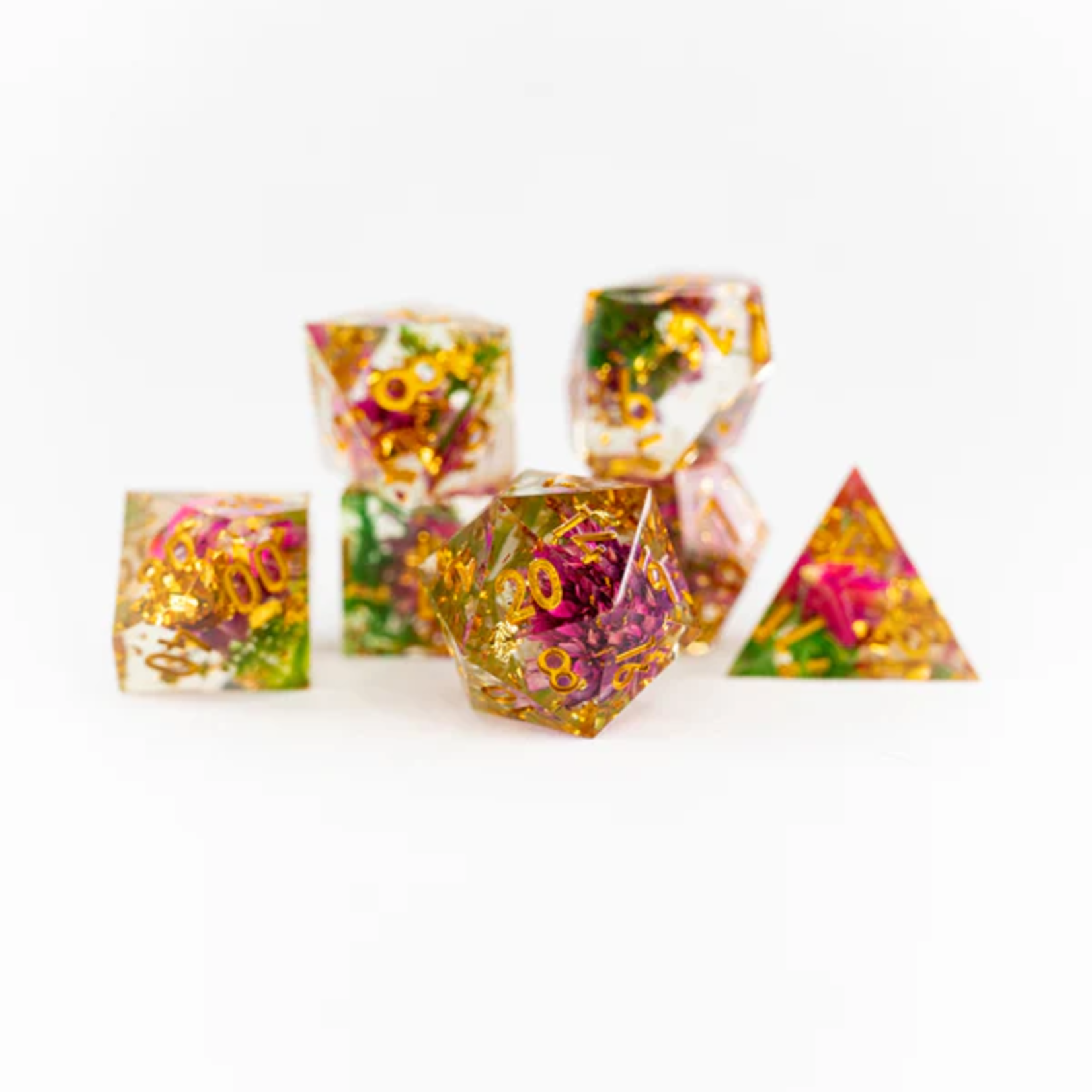 Ember Glow Ember Glow Sharp Edge Party Tree Polyhedral 7 die set