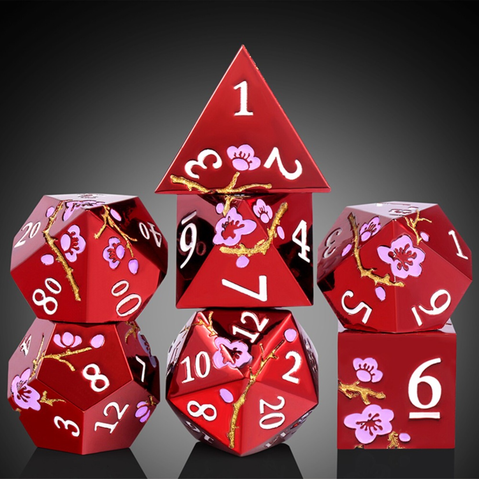 Dice Habit Dice Habit Sakura Maroon and White Metal and Enamel Polyhedral 7 die set