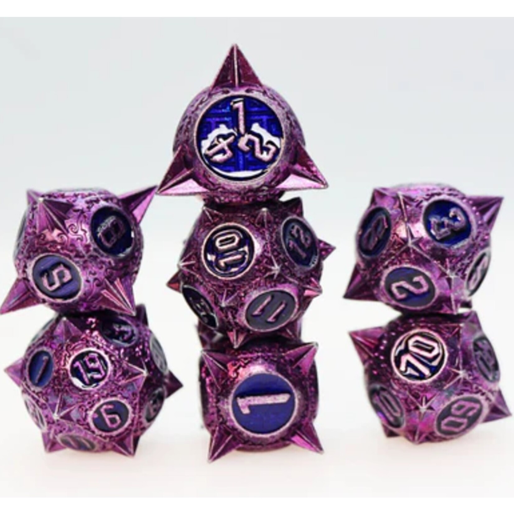Foam Brain Games Meteor Storm Peculiar Purple Metal RPG dice 7 die set
