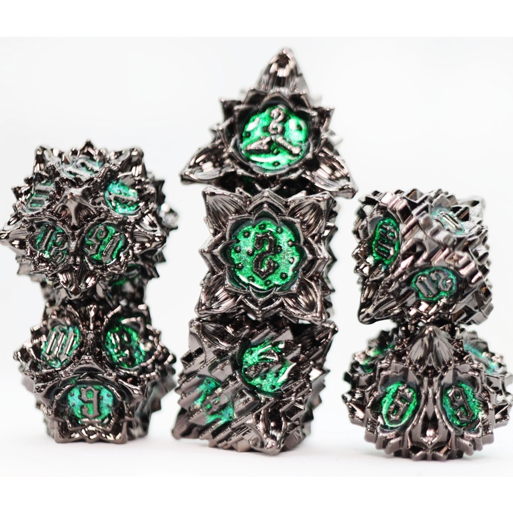 Foam Brain Games Floral Starburst Midnight Forest Metal RPG dice 7 die set