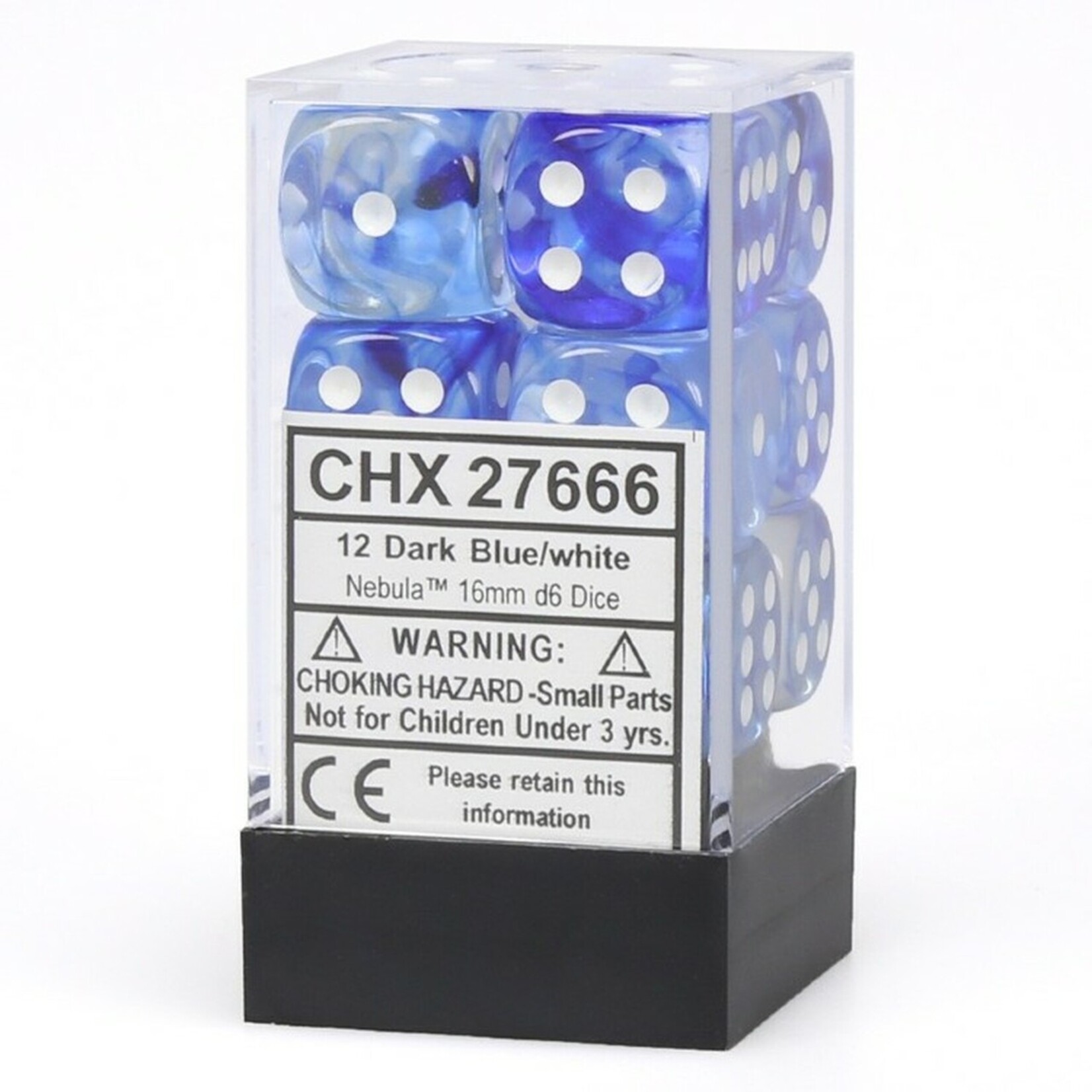 Chessex Chessex Nebula Dark Blue / White with Black 16 mm d6 12 die set