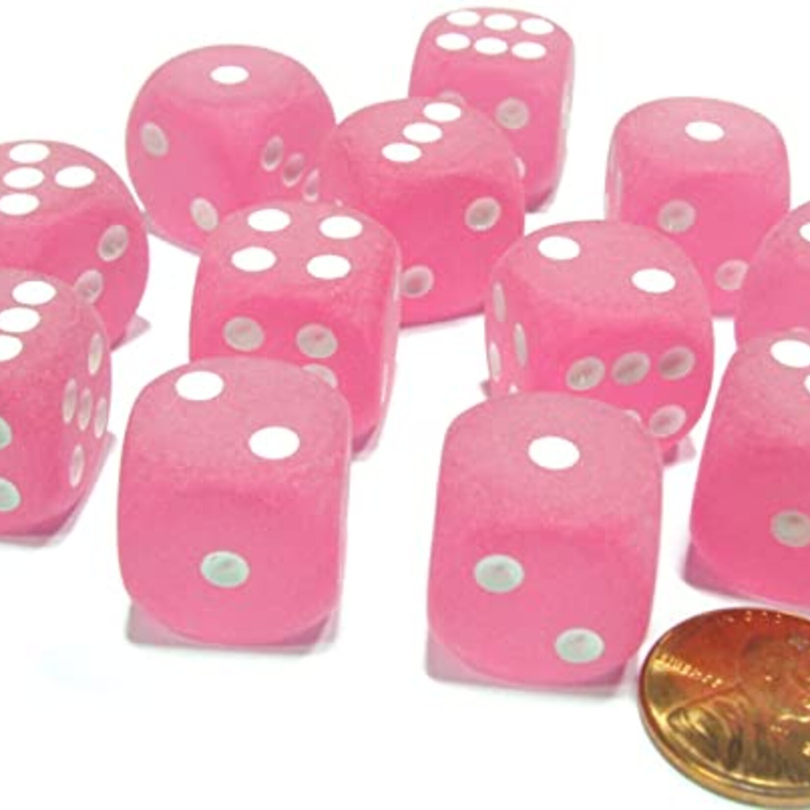 Chessex Chessex Frosted Pink  with White Block 16 mm d6 12 die set