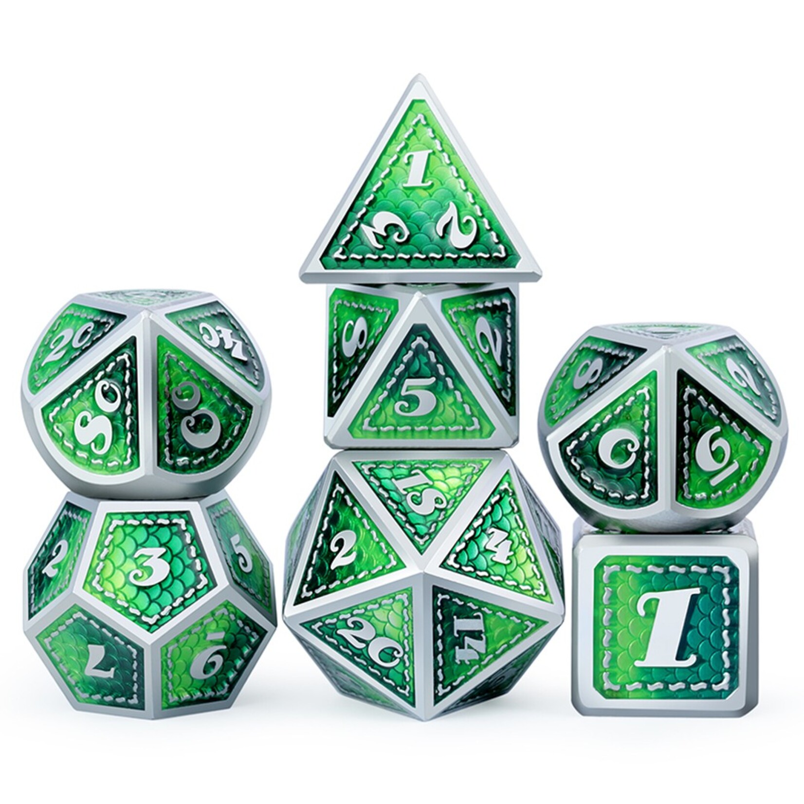 Dice Habit Dice Habit Dragon Green with Silver Polyhedral 7 die set