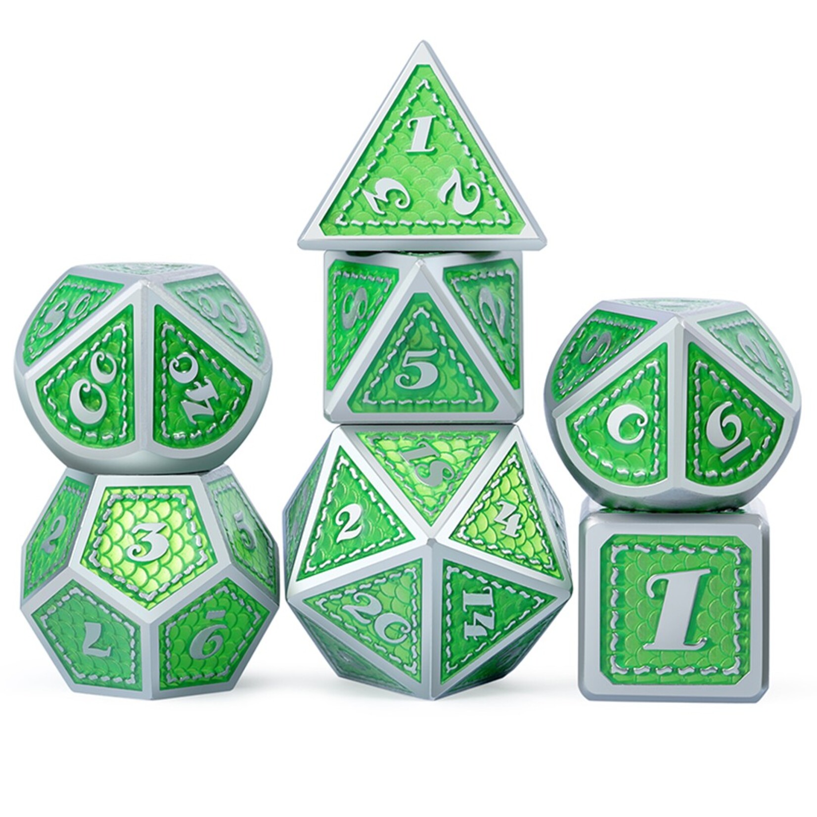 Dice Habit Dice Habit Serpent Green with Silver Polyhedral 7 die set
