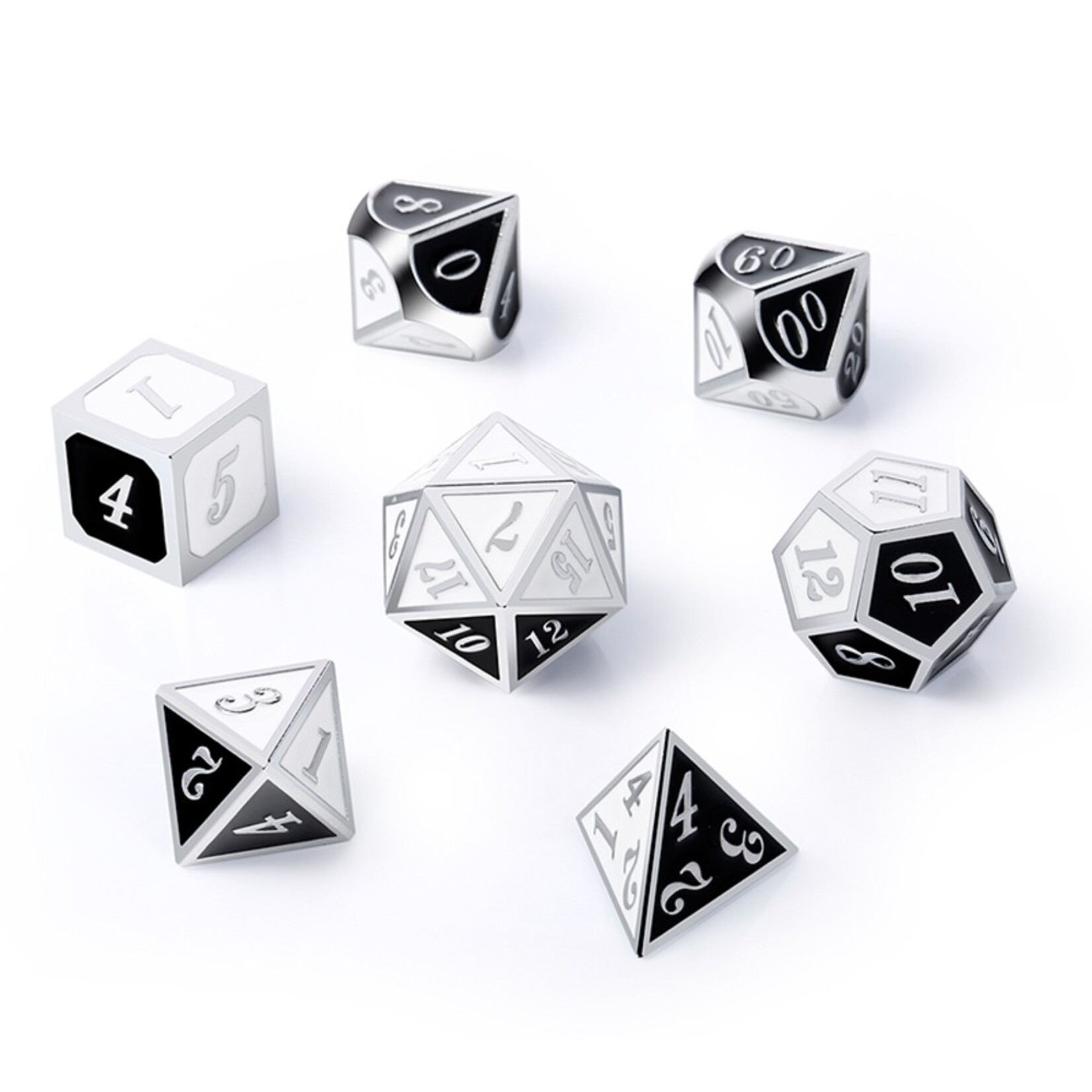 Dice Habit Dice Habit Panda Black / White with Silver Metal Polyhedral 7 die set