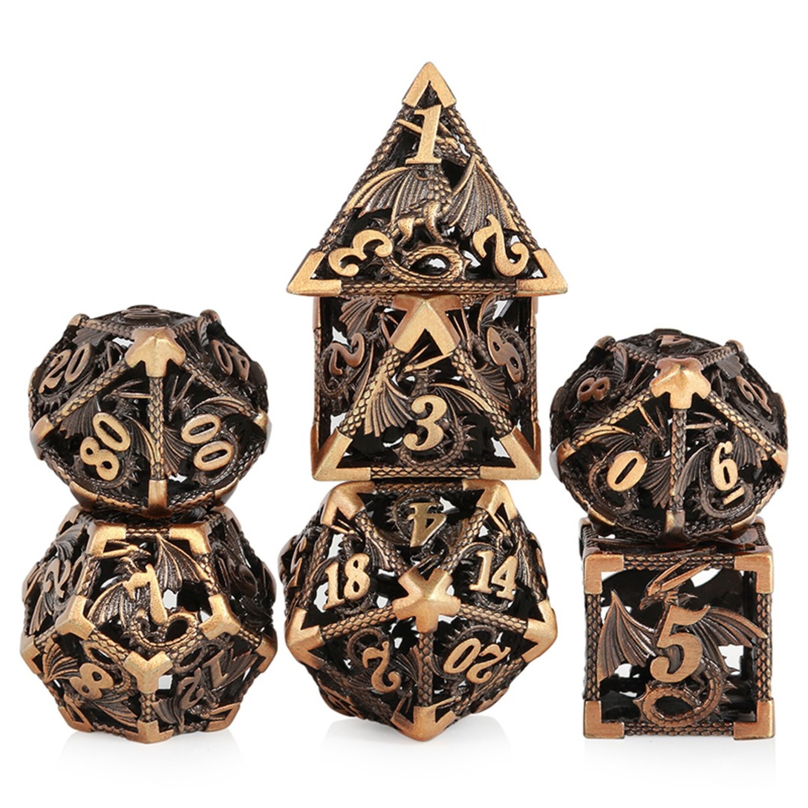 Dice Habit Dice Habit Hollow Dice Set Dragon Brass Polyhedral 7 die set