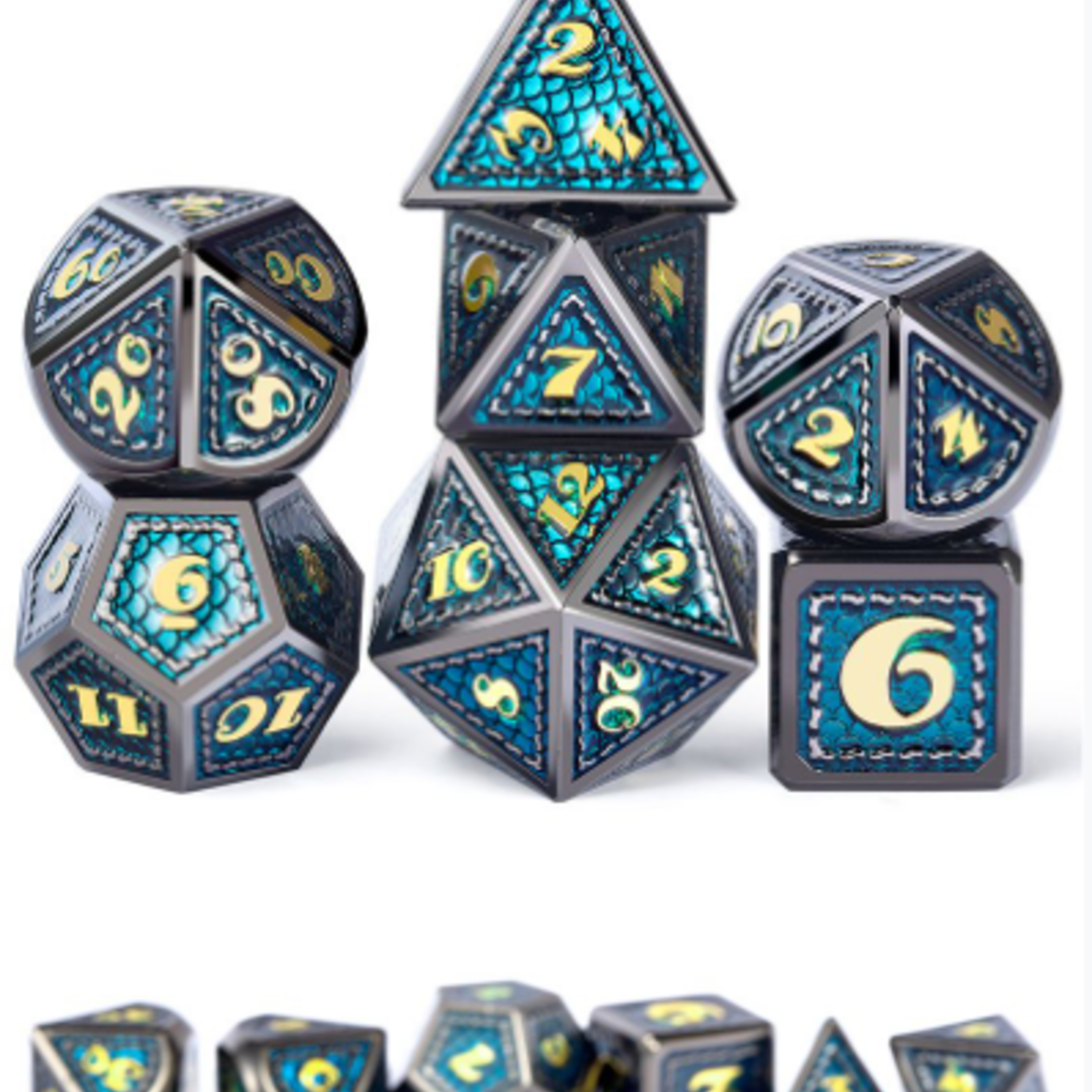 Dice Habit Dice Habit Atlantis Teal with Yellow Metal Polyhedral 7 die set