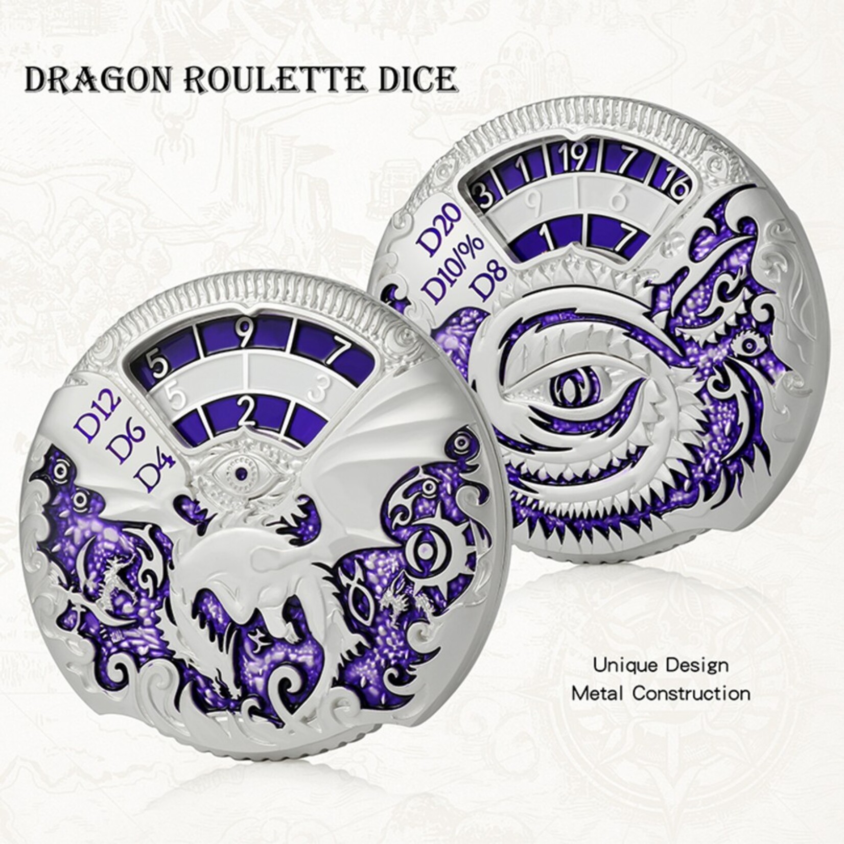 Dice Habit Dice Habit Dragon Roulette Spinner Dice Purple and Silver