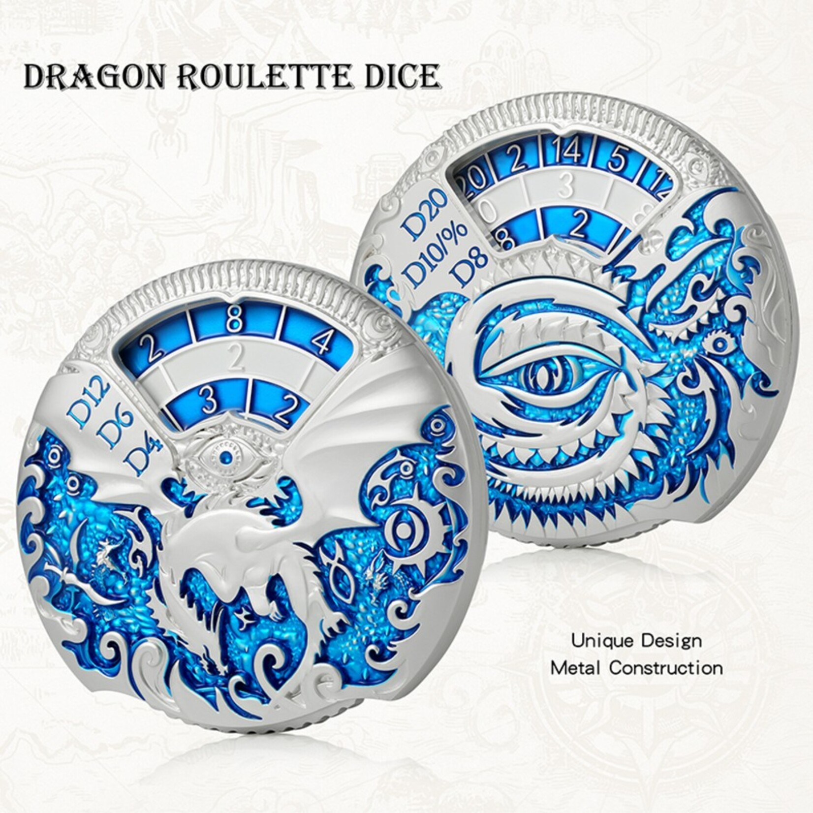 Dice Habit Dice Habit Dragon Roulette Spinner Dice Blue and Silver