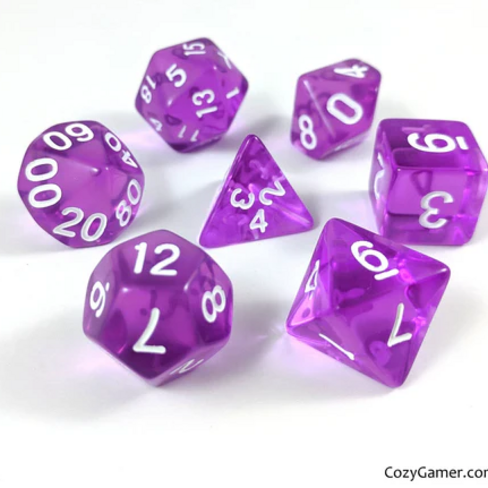 Fennek and Finch Grape Transparent Purple w/ White Polyhedral 7 die set