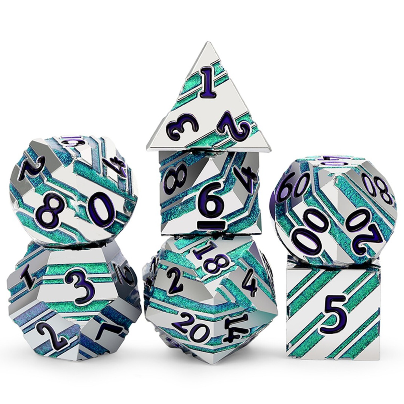 Dice Habit Dice Habit Stripe Dice Caribbean Metal Enamel Polyhedral 7 die set