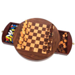 John Hansen Classic Games Collection 3 in 1 Chess Checkers and Chinese Checkers Walnut Round