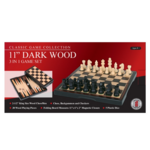 John Hansen Classic Games Collection 3 in 1 Chess Checkers and Backgammon 11 in Dark Wood