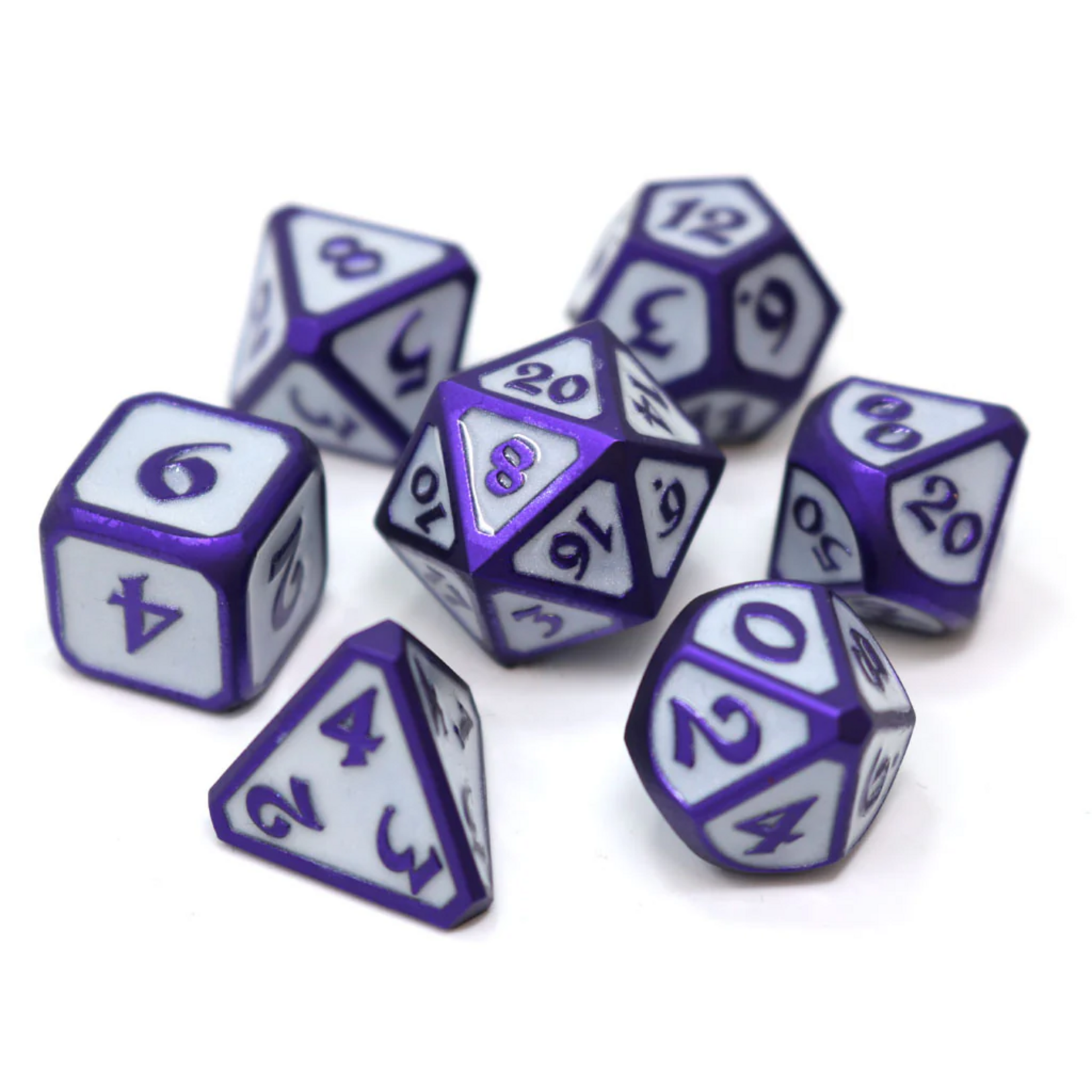 Die Hard Dice Die Hard Mythica Celestial Harbinger White w/ Purple Metal Polyhedral 7 die set