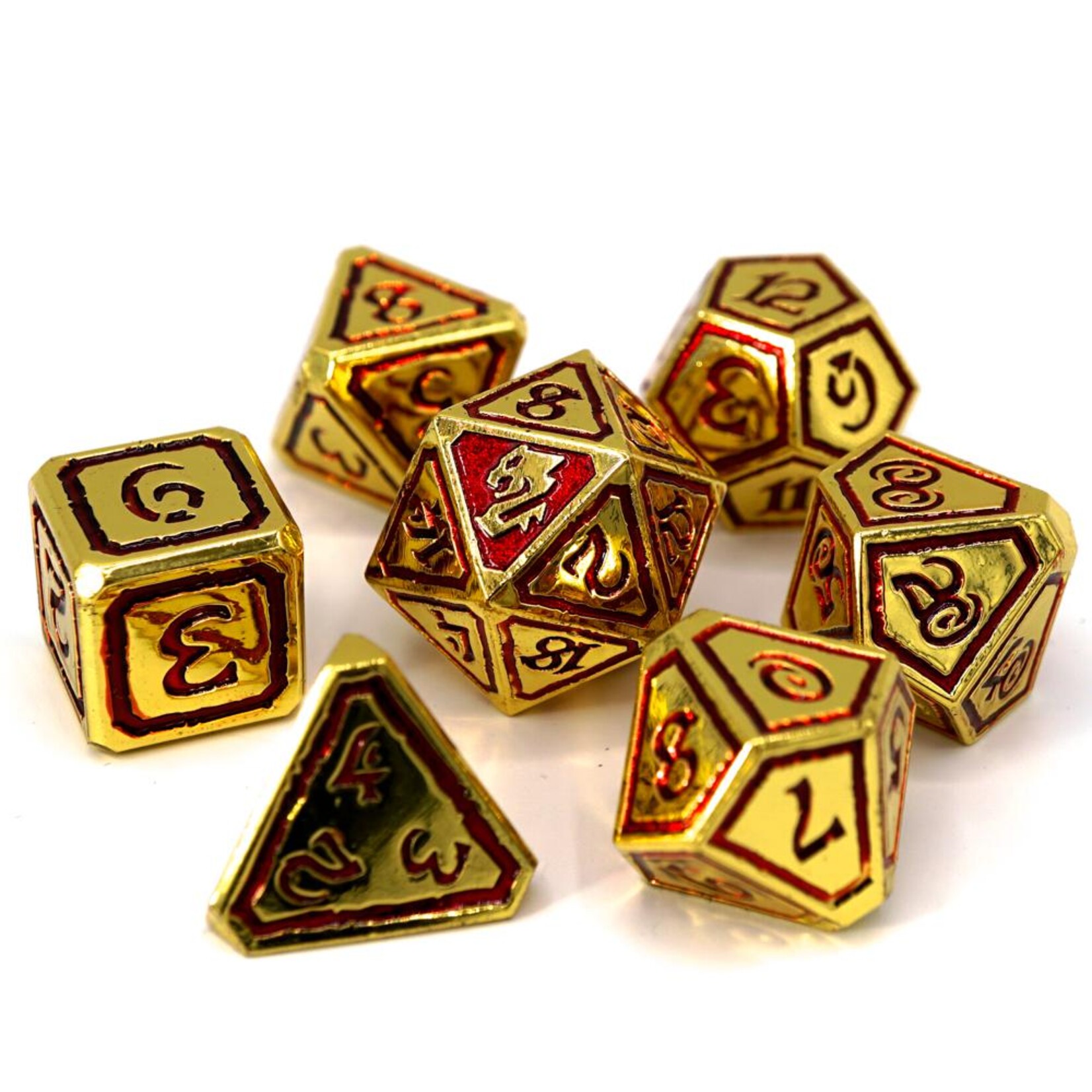 Die Hard Dice Die Hard Kings of Gilded Ruin Gold with Red Metal Polyhedral 7 die set