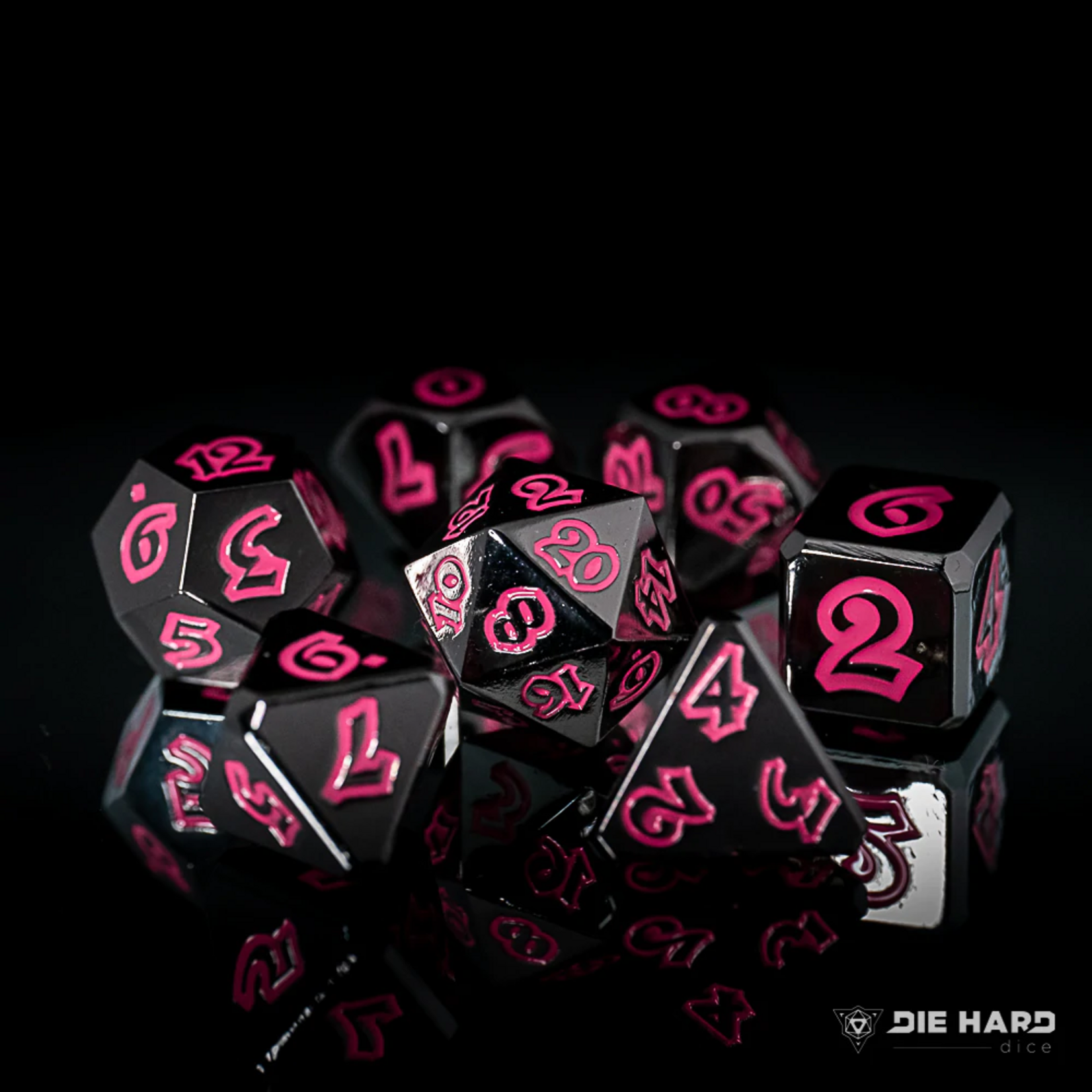 Die Hard Dice Die Hard Lumina Death Blossom Black with Red Metal Polyhedral 7 die set