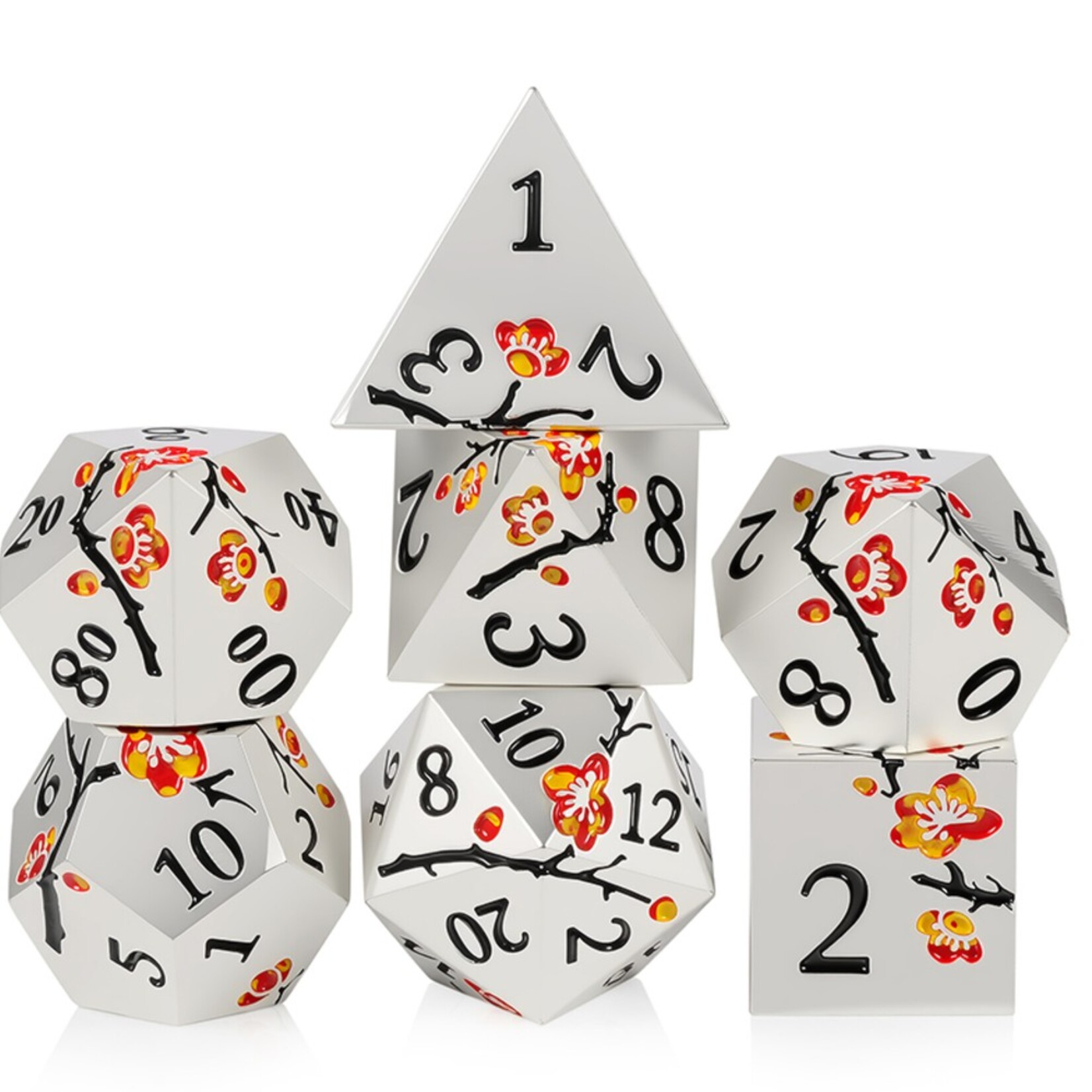 Dice Habit Dice Habit Sakura Fragrant Orange and White Metal and Enamel Polyhedral 7 die set