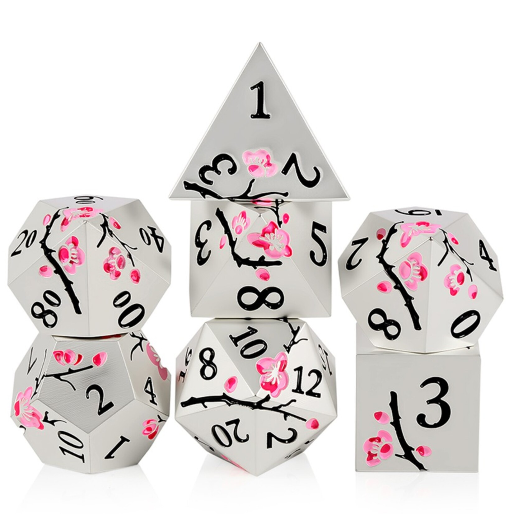 Dice Habit Dice Habit Sakura Awaken Pink and White Metal and Enamel Polyhedral 7 die set