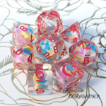Fennek and Finch Candy Swirl Pink White Blue Polyhedral 8 die set