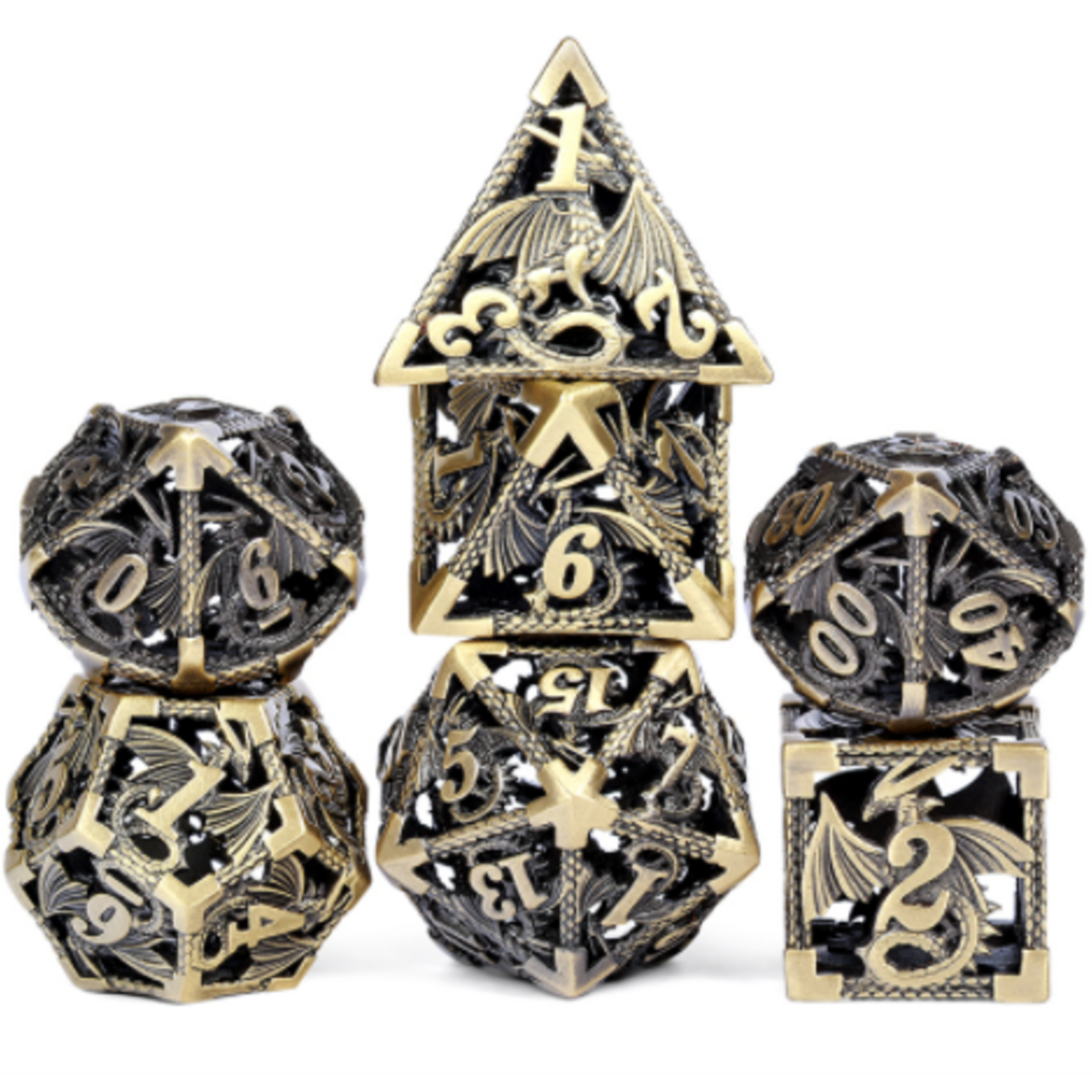 Dice Habit Dice Habit Hollow Dice Set Bronze Dragon Polyhedral 7 die set