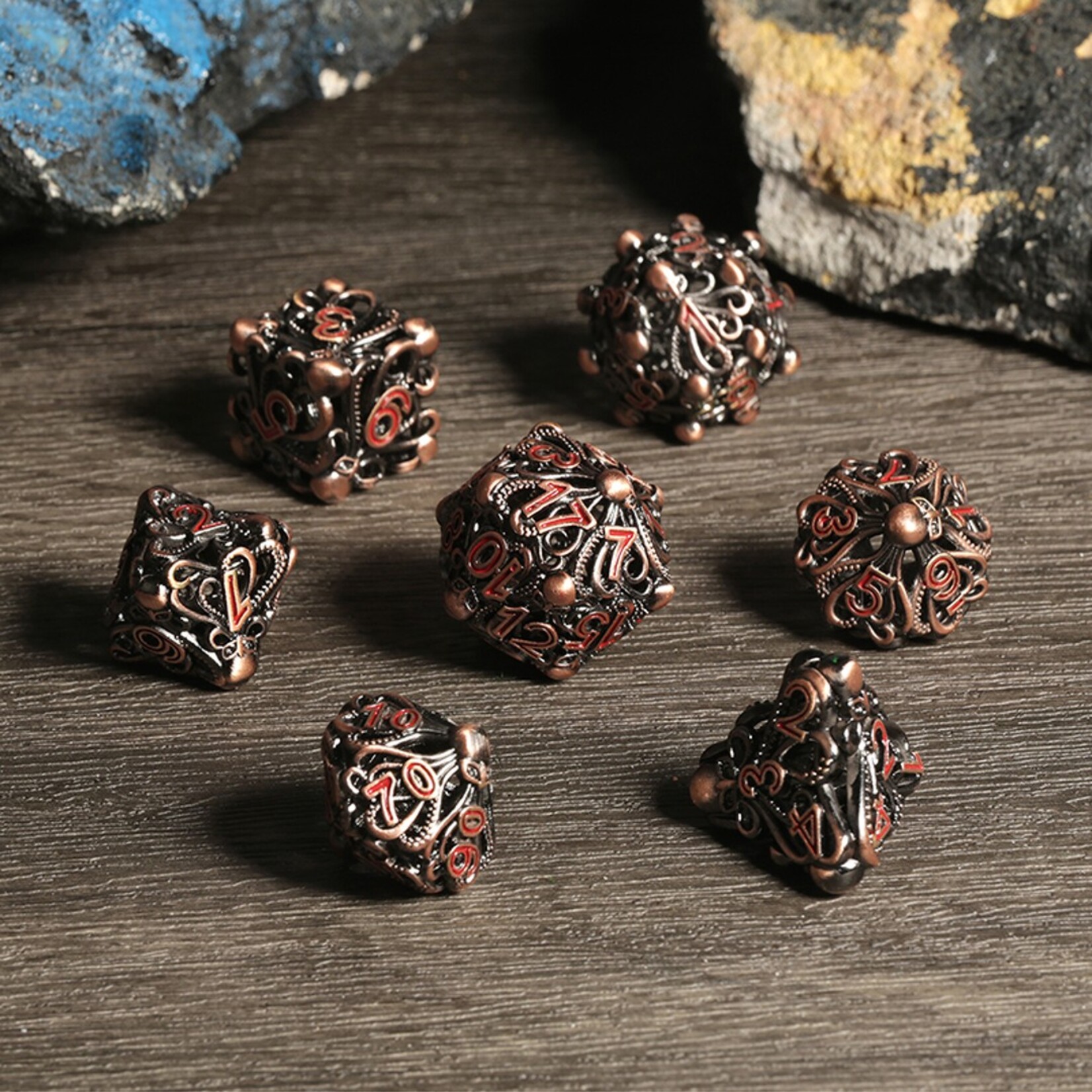 Dice Habit Dice Habit Kraken Hollow Dice Set Copper and Red Polyhedral 7 die set