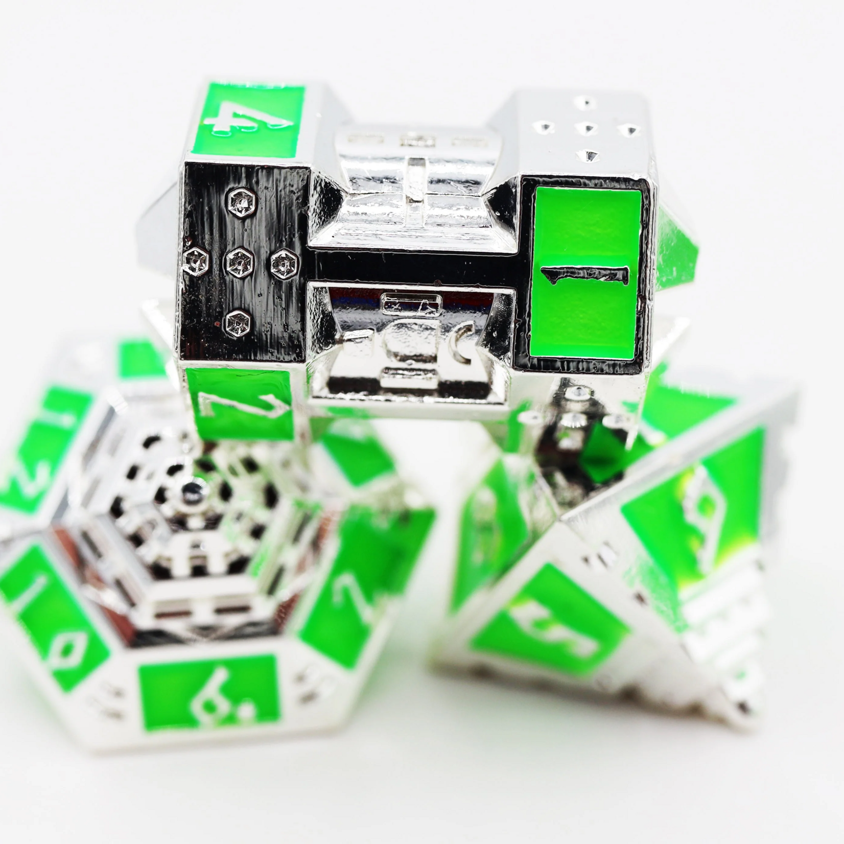 Foam Brain Games Dice 51 Neon Diamonds RPG Metal Dice 7 die set