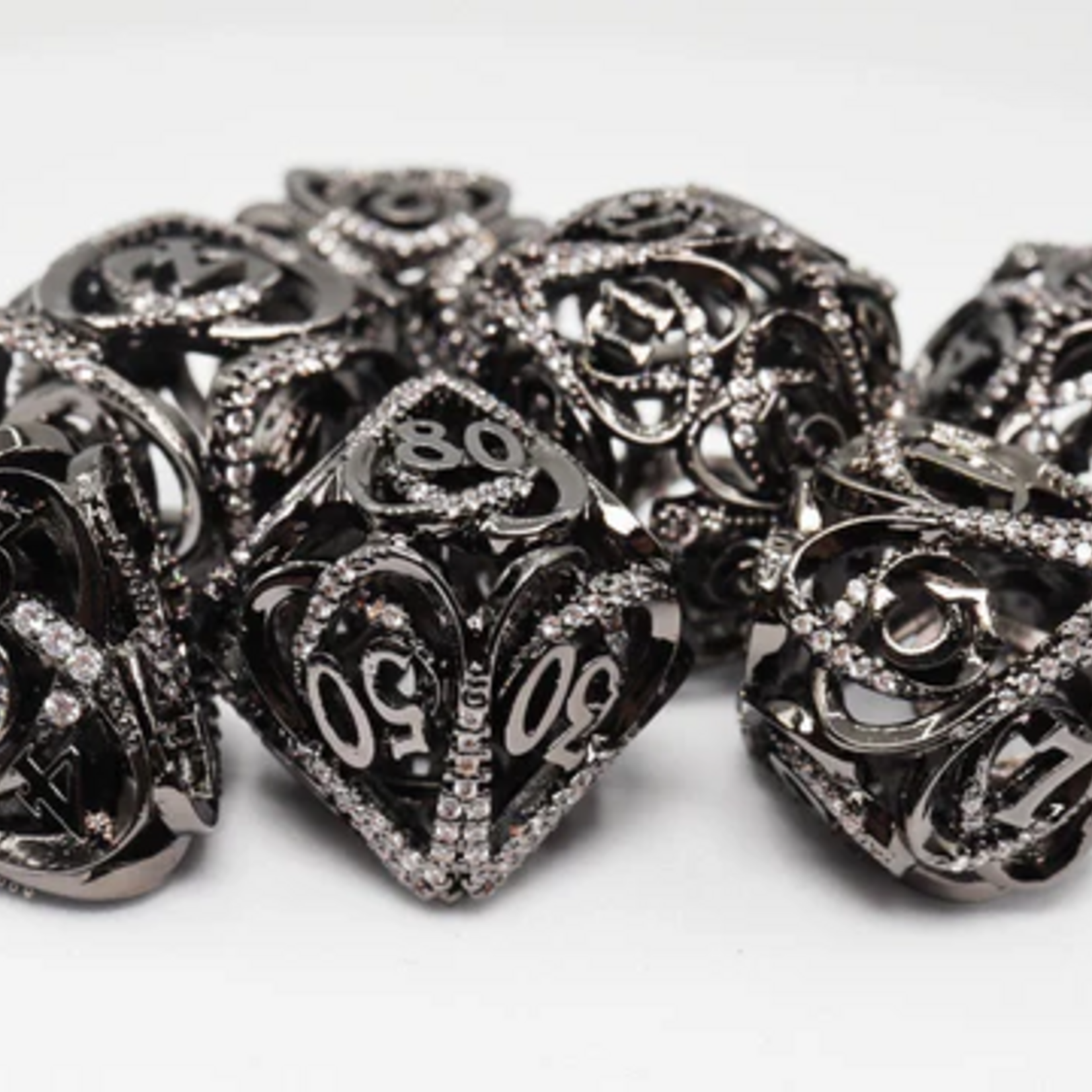 Foam Brain Games Hollow Hearts Jeweled Midnight Metal RPG dice 7 die set