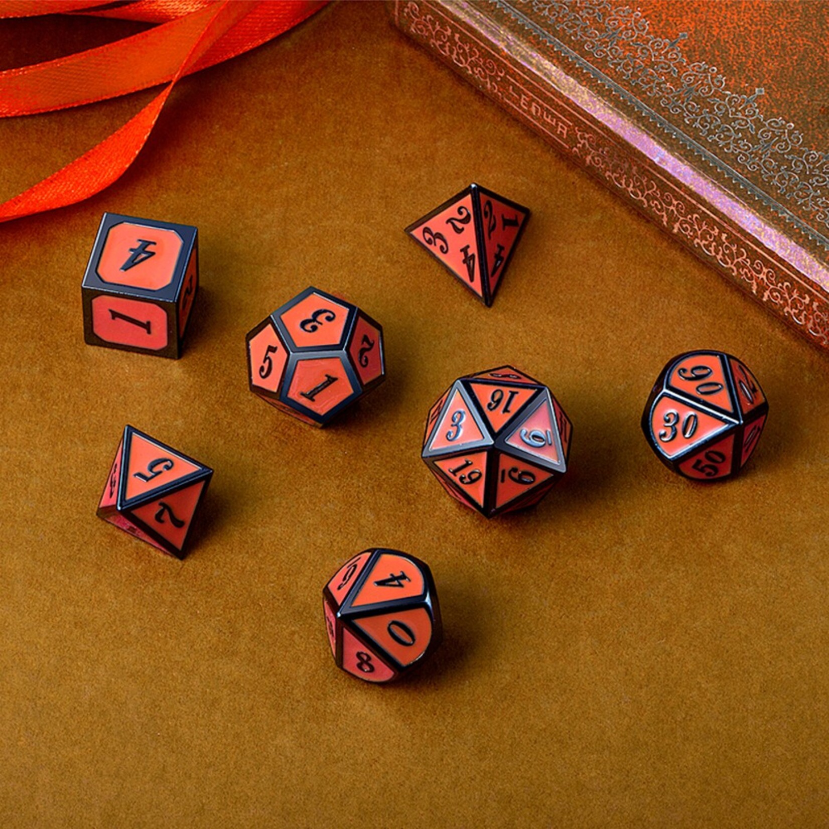 Dice Habit Dice Habit Orange and Gun Metal Polyhedral 7 die set