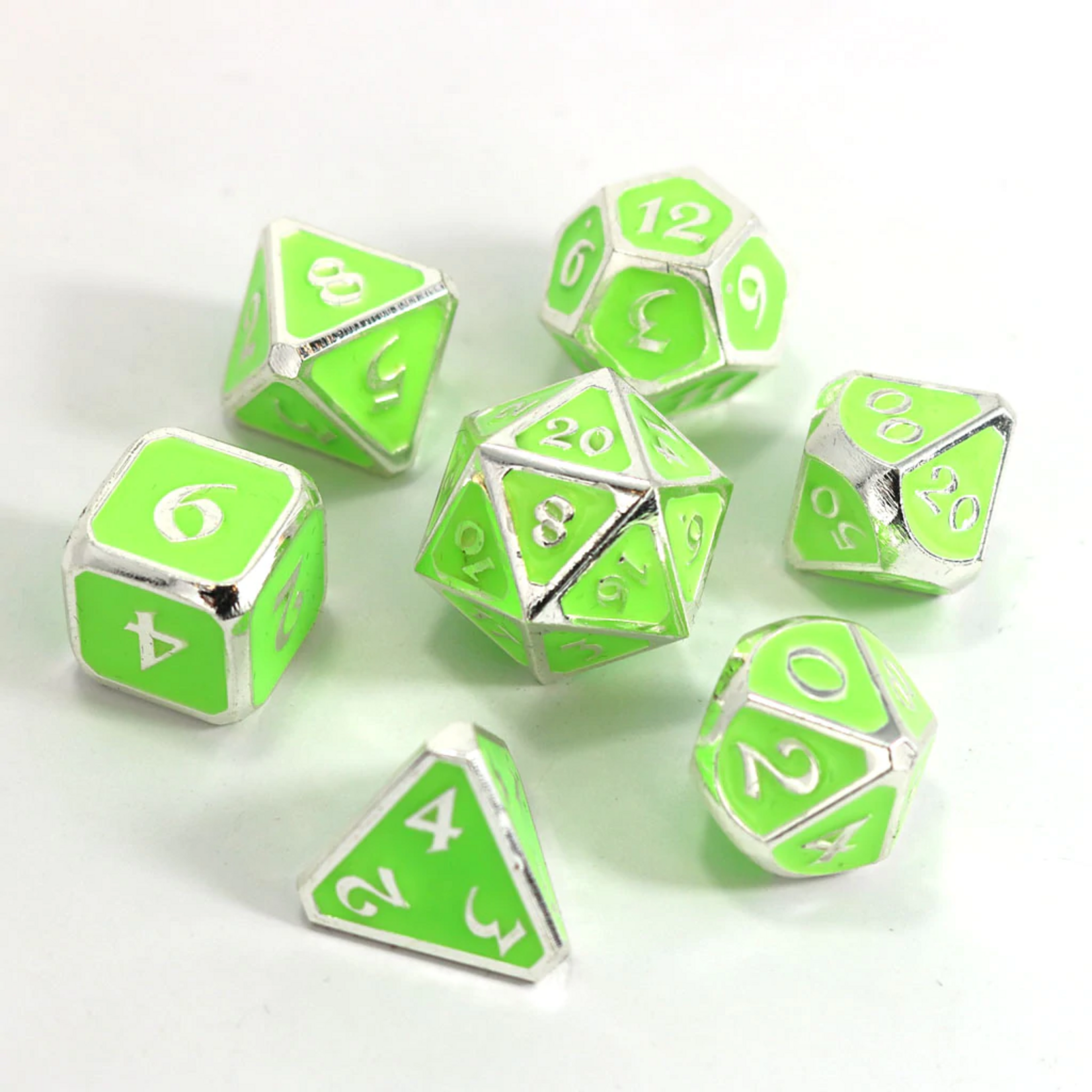 Die Hard Dice Die Hard AfterDark Mythica Neon Rave Green with Silver Polyhedral 7 die set