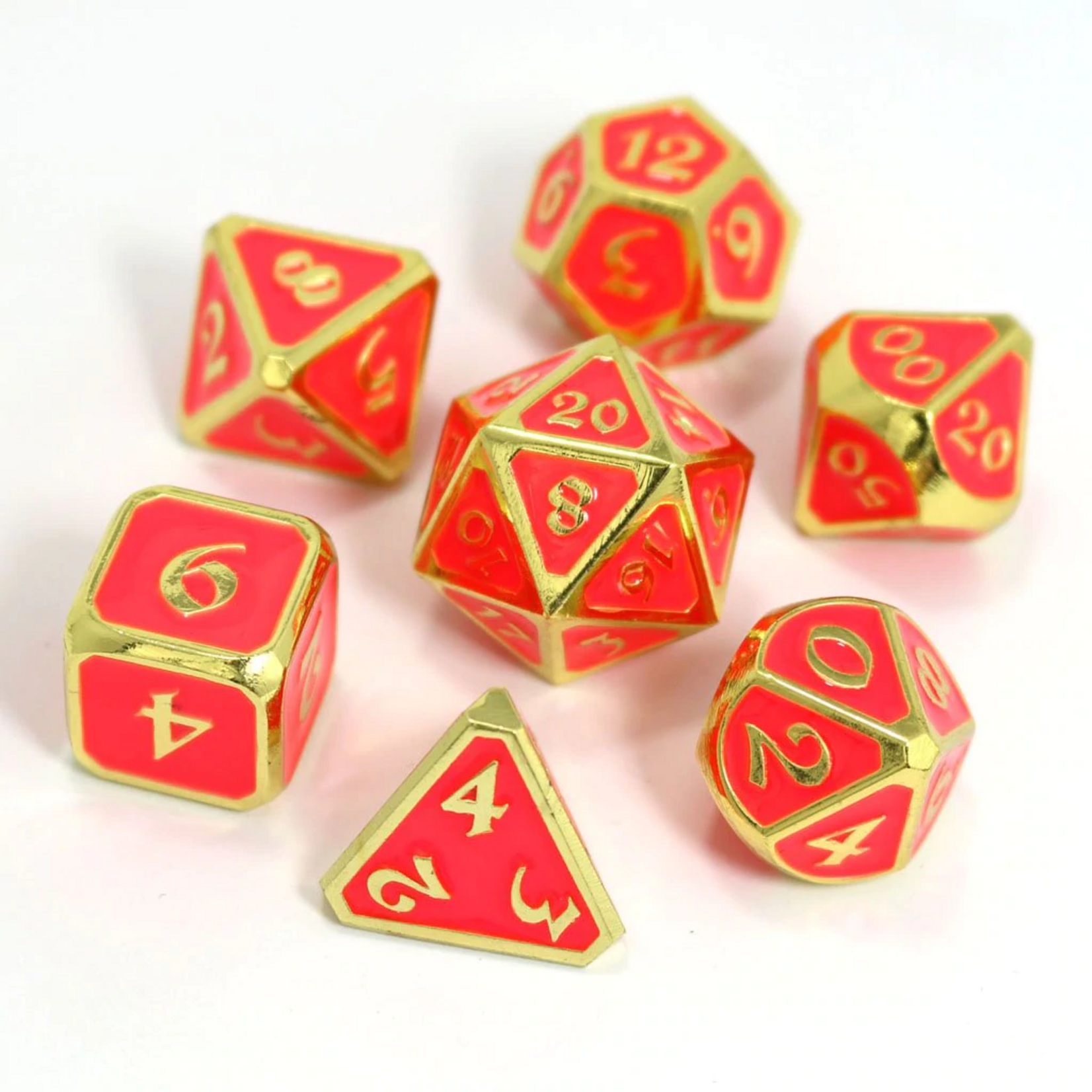 Die Hard Dice Die Hard AfterDark Neon Bloom Orange with Gold Metal Polyhedral 7 die set