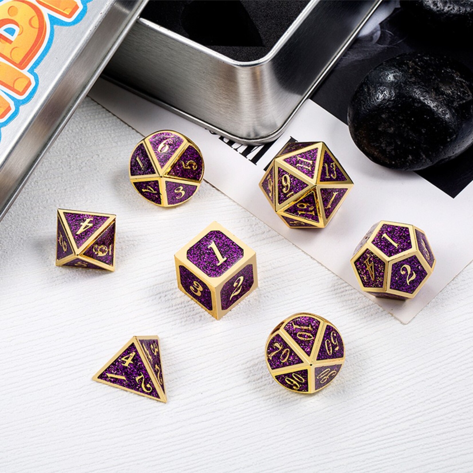 Dice Habit Dice Habit Purple Glitter with Gold Metal Polyhedral 7 die set
