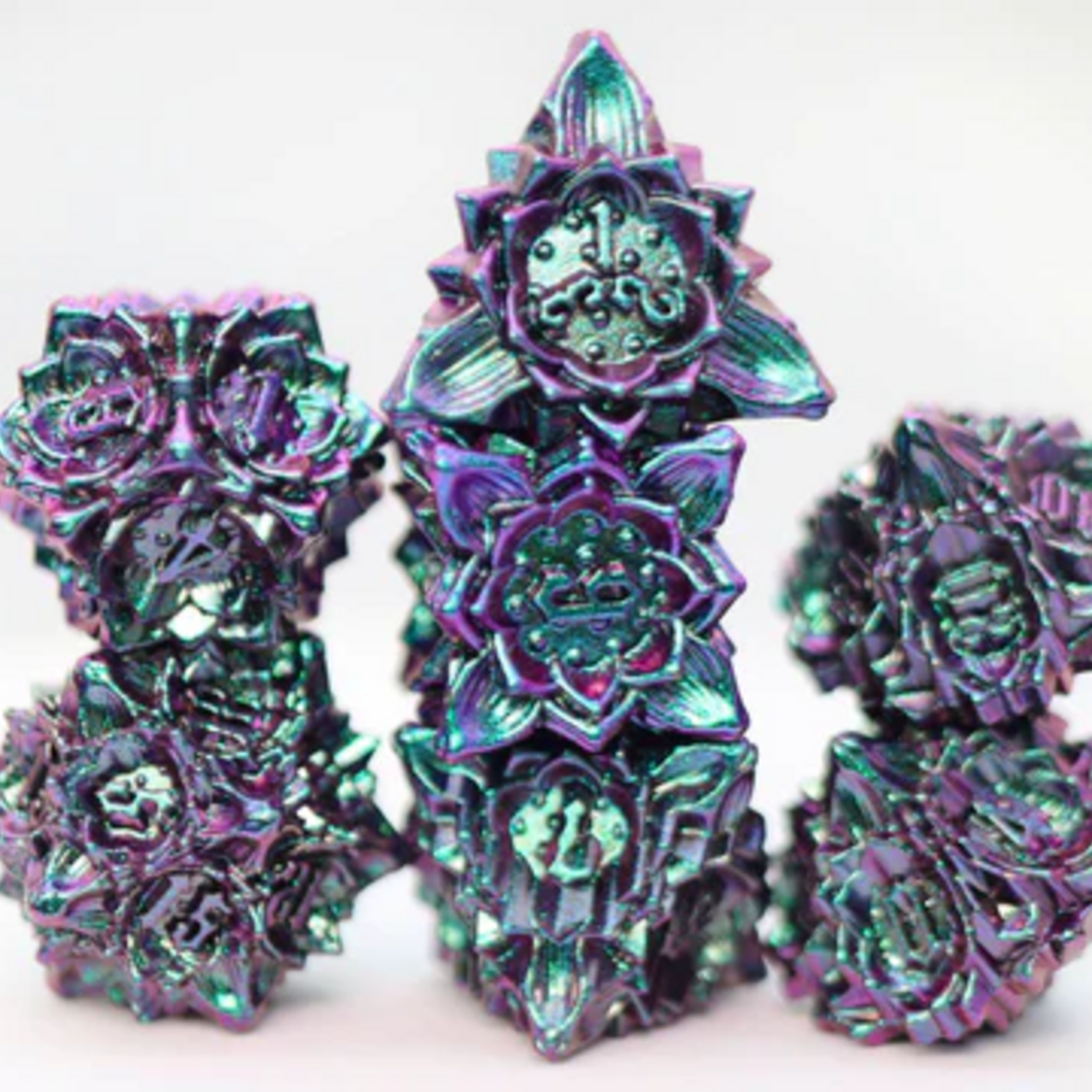 Foam Brain Games Floral Starburst Mystic Marigold Metal RPG dice 7 die set