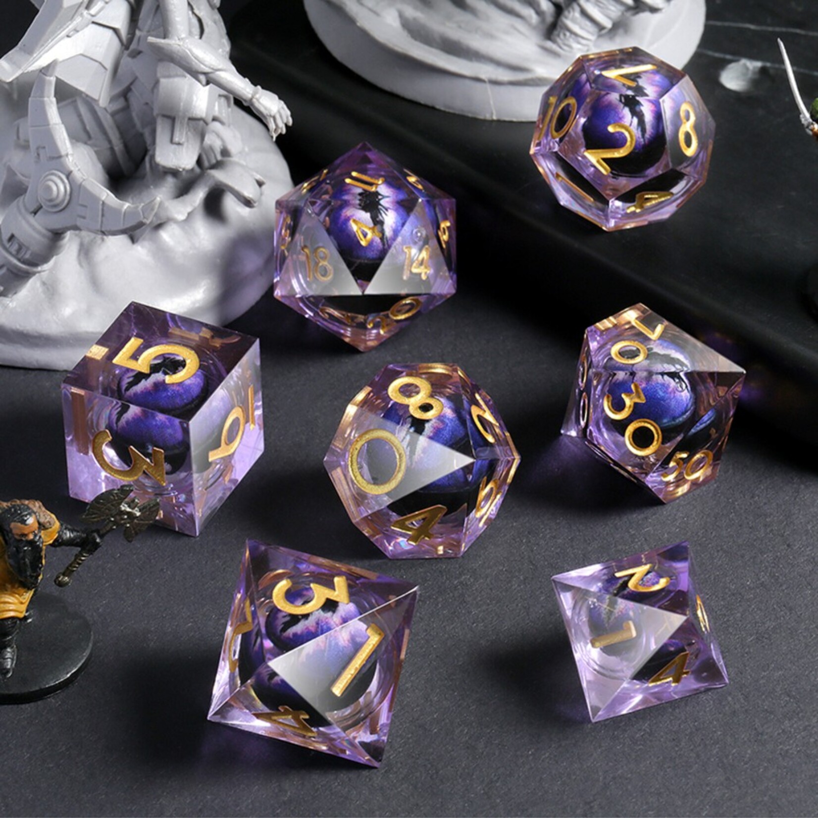 Dice Habit Dice Habit Sharp Edge Dragon Eye Purple Polyhedral 7 die set