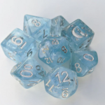Fennek and Finch Glacial Ice Light Blue Pearly White Clouds Silver Cat Wizard Polyhedral 8 die set