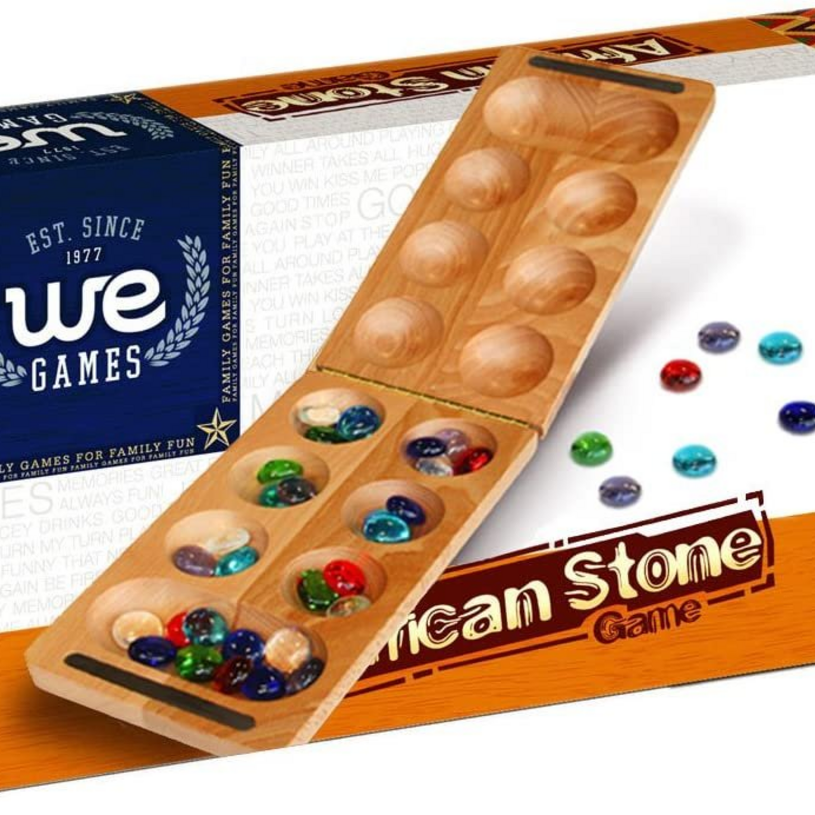 Wood Expressions International Solid Wood Folding Mancala with Glass Stones 18 in