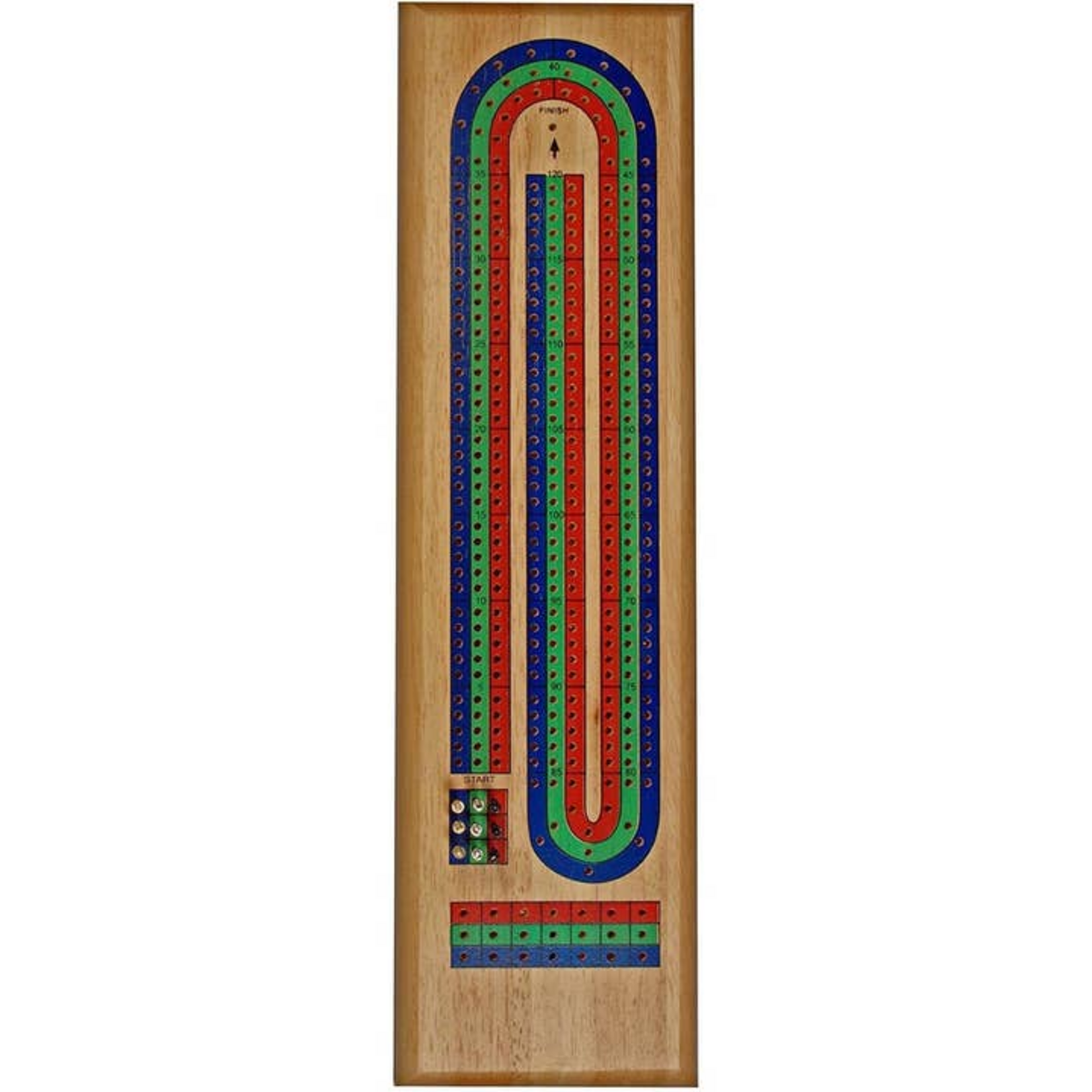 Wood Expressions International We Games Classic Cribbage Set Solid Wood Tricolor Continuous 3 Track Board with Metal Pegs
