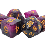 Old School Dice Old School Galaxy Purple and Black Shimmer w/ Gold RPG Dice 7 die set