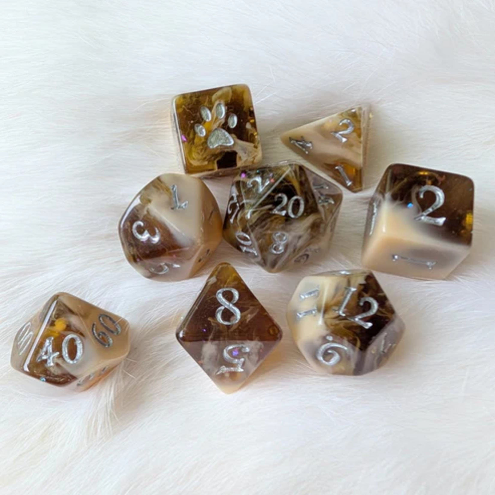 Fennek and Finch Magic Brew Coffee Brown and Cream w/ Glitter and Foil Polyhedral 8 die set