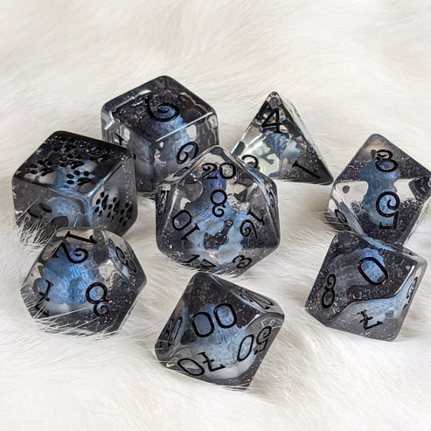 Fennek and Finch Inky Cap Mushroom Black Glitter Polyhedral 8 die set