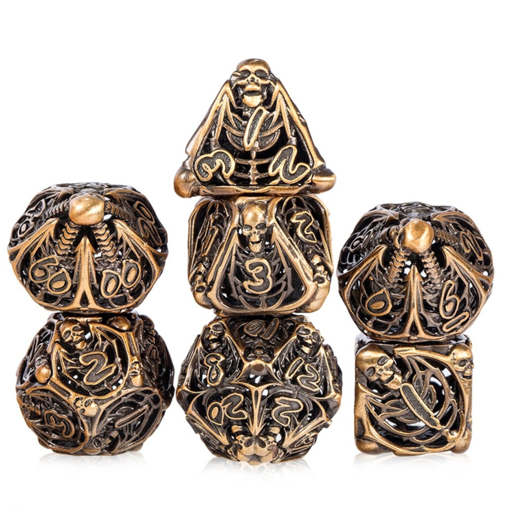 Dice Habit Dice Habit Hollow Skeleton Brass Polyhedral 7 die set