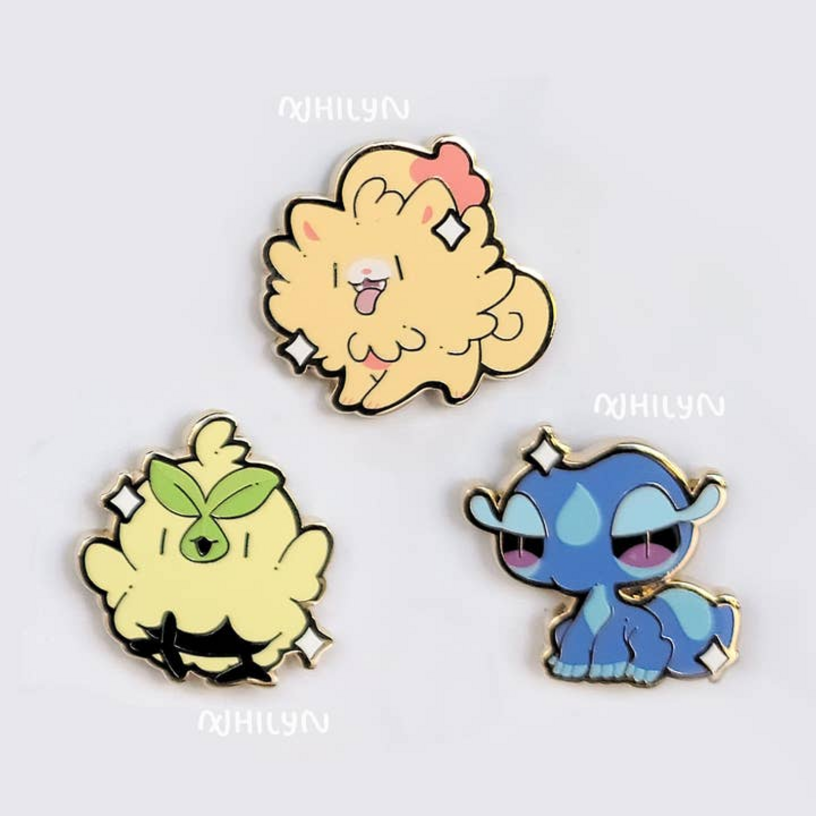 Xhilyn Gen 10 Starter Pins Browt Pombon Gecqua Mini Mon Series Enamel Pin GECQUA