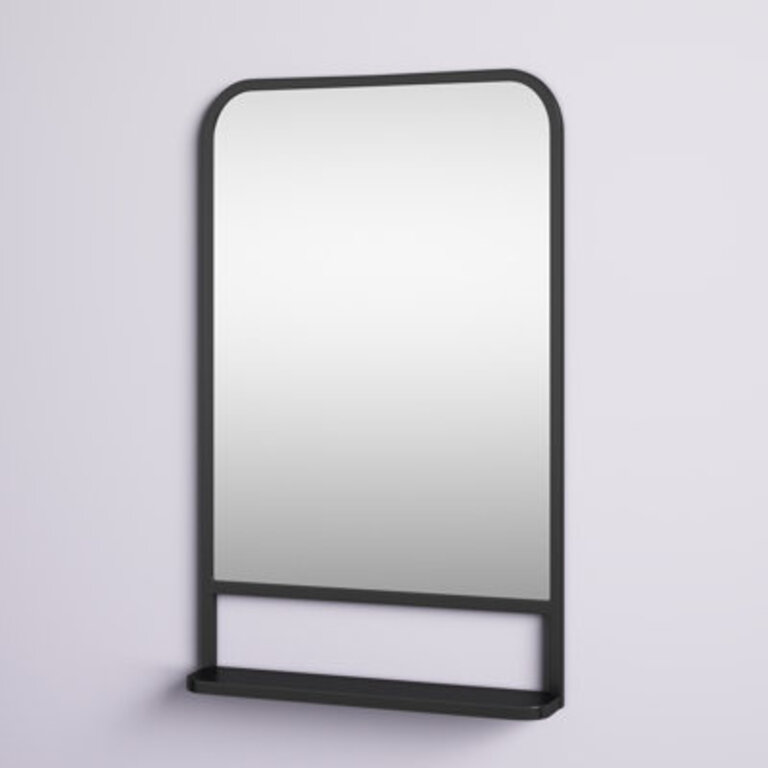 34" X 21" Square Modern Wall Mirror With Storage Shelf, Mirrors For Wall In Living Room, Bedroom, Black